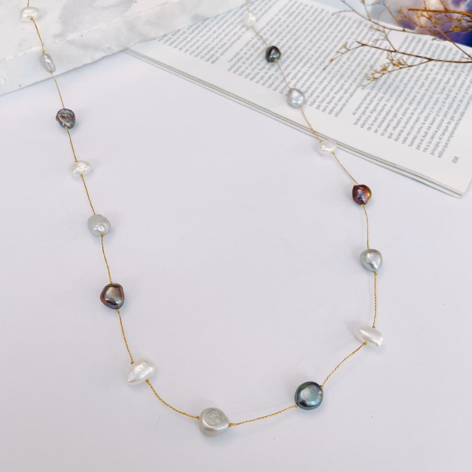 Collar de Perlas Barrocas Grises